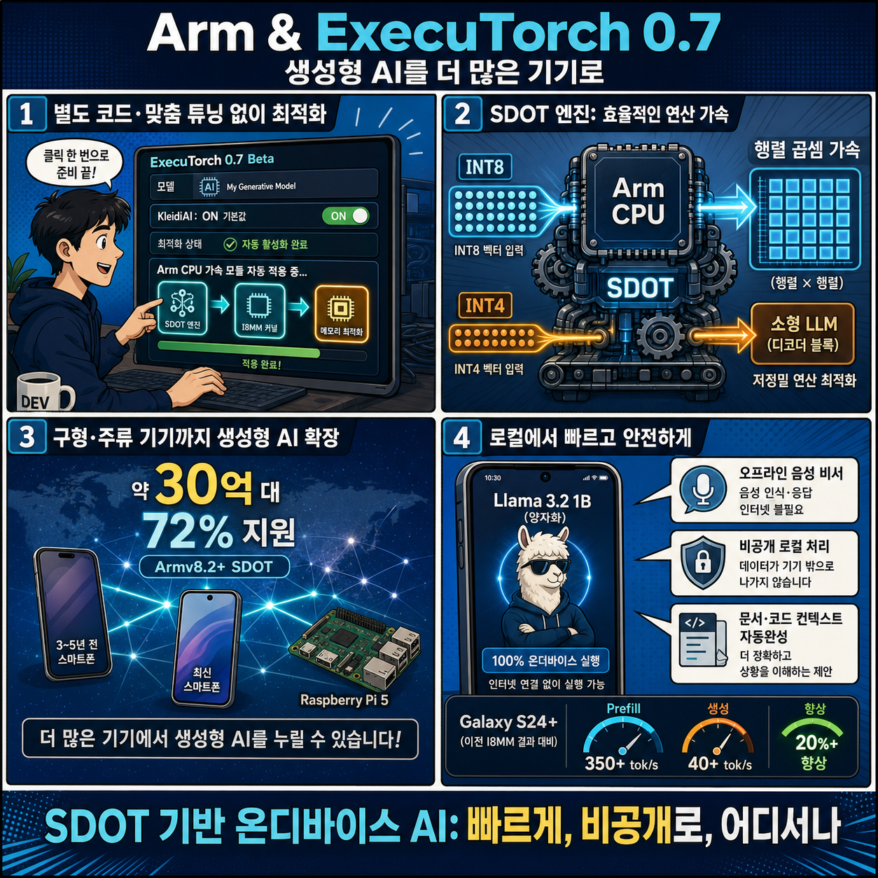 Arm & ExecuTorch 0.7: Bringing Generative AI to the masses 내용을 설명하는 본문 이미지