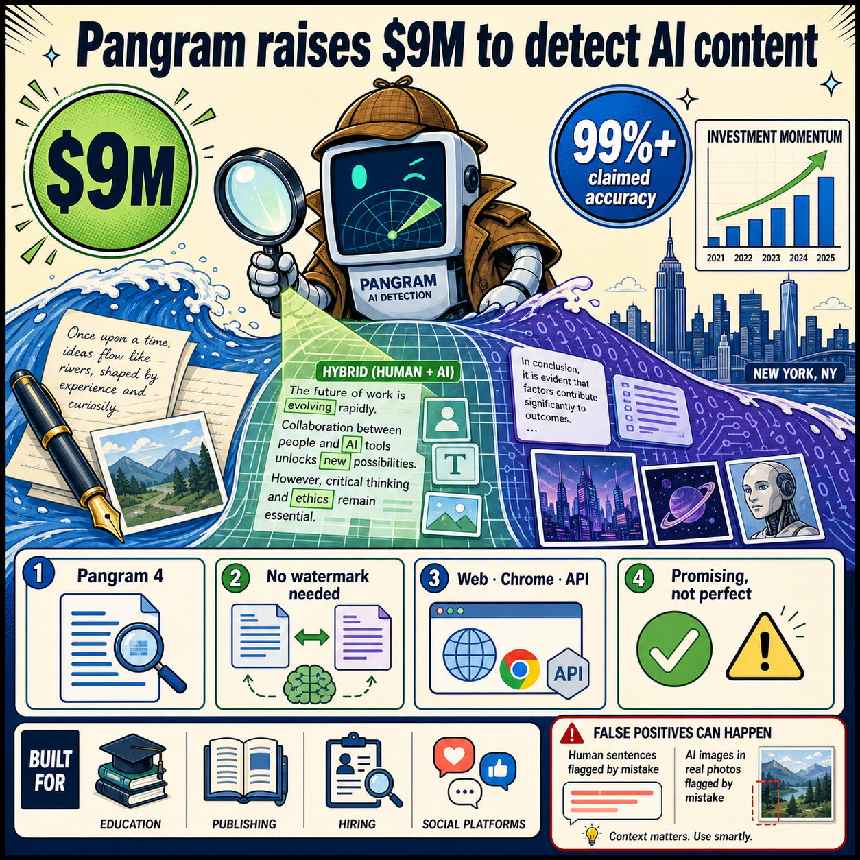 As AI content floods the internet, Pangram raises $9M to detect it 내용을 설명하는 본문 이미지