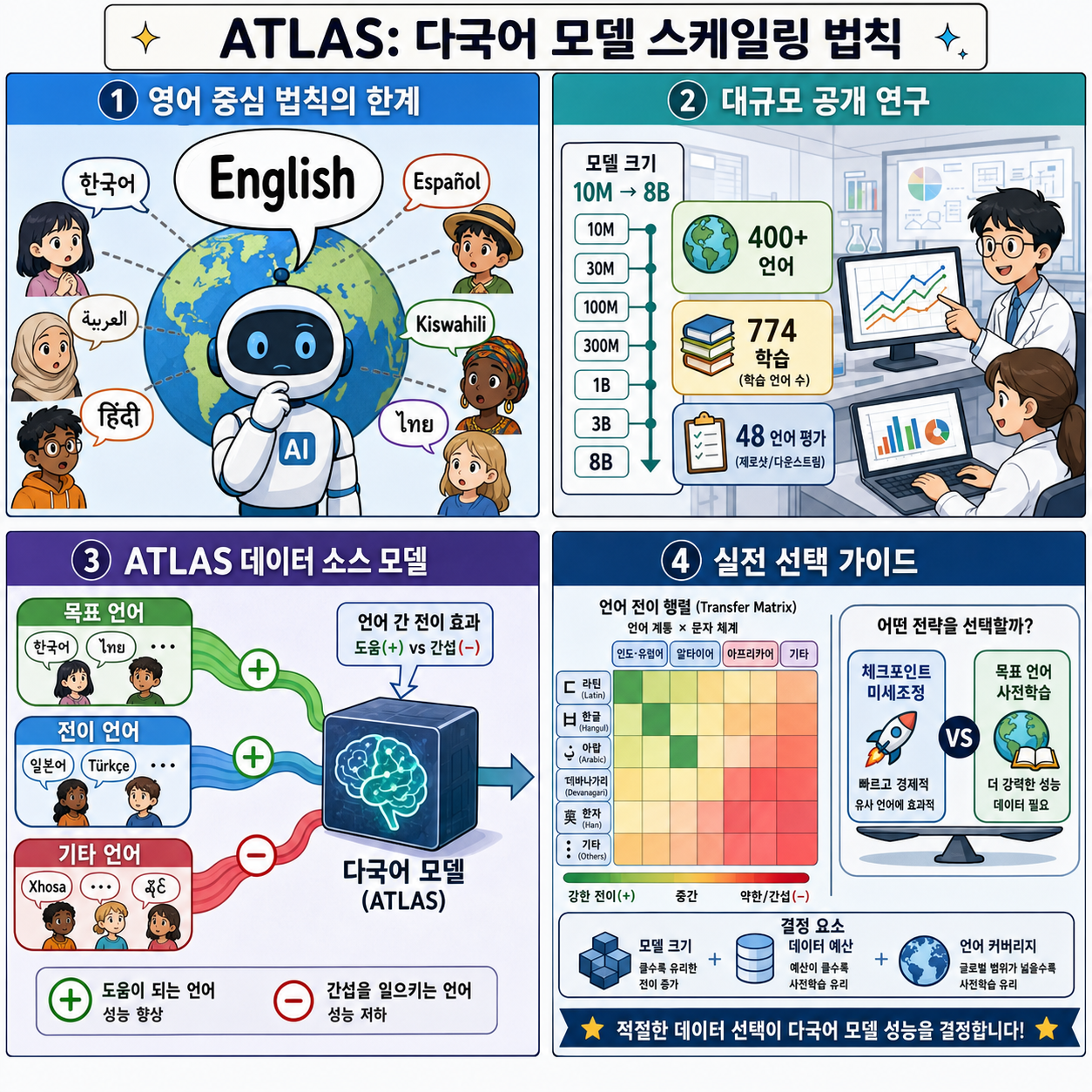 ATLAS: Practical scaling laws for multilingual models 내용을 설명하는 본문 이미지