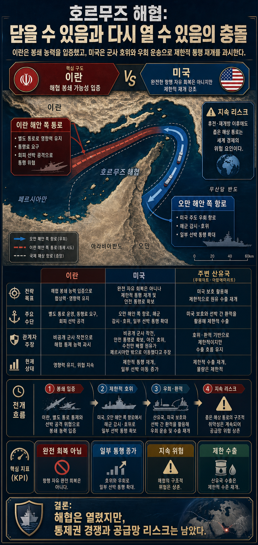 Iran proved it can close the Strait of Hormuz, but the U.S. is showing it can punch open a hole 내용을 설명하는 본문 이미지
