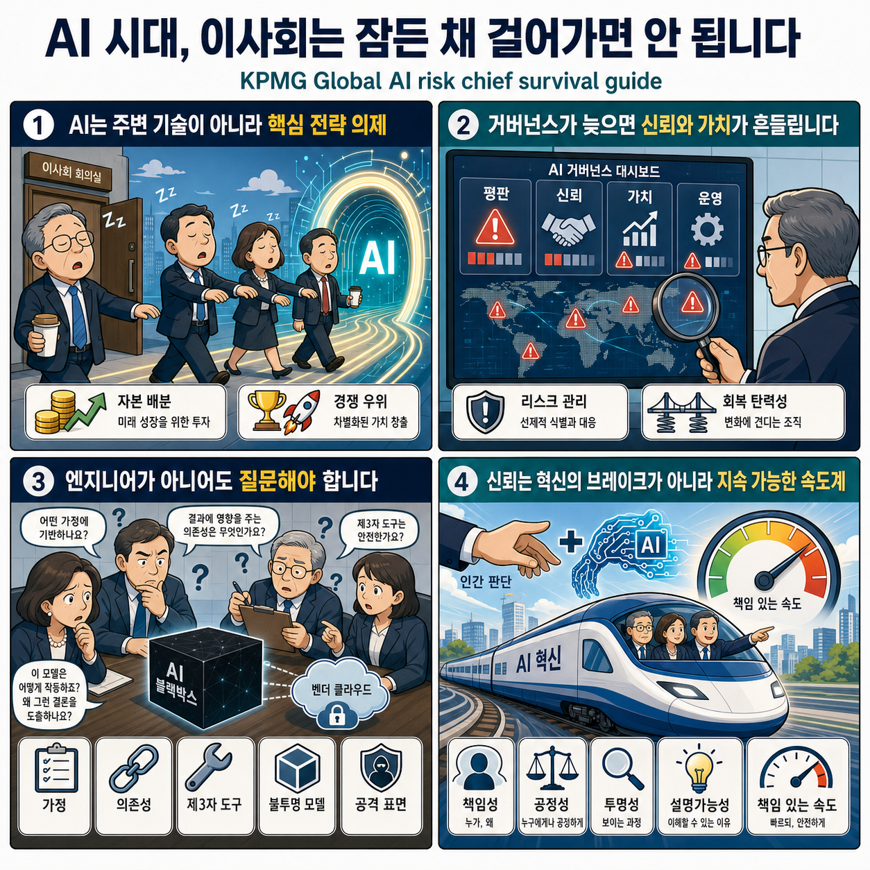 Boards must avoid sleepwalking into the AI era. KPMG’s Global AI risk chief has a survival guide 내용을 설명하는 본문 이미지