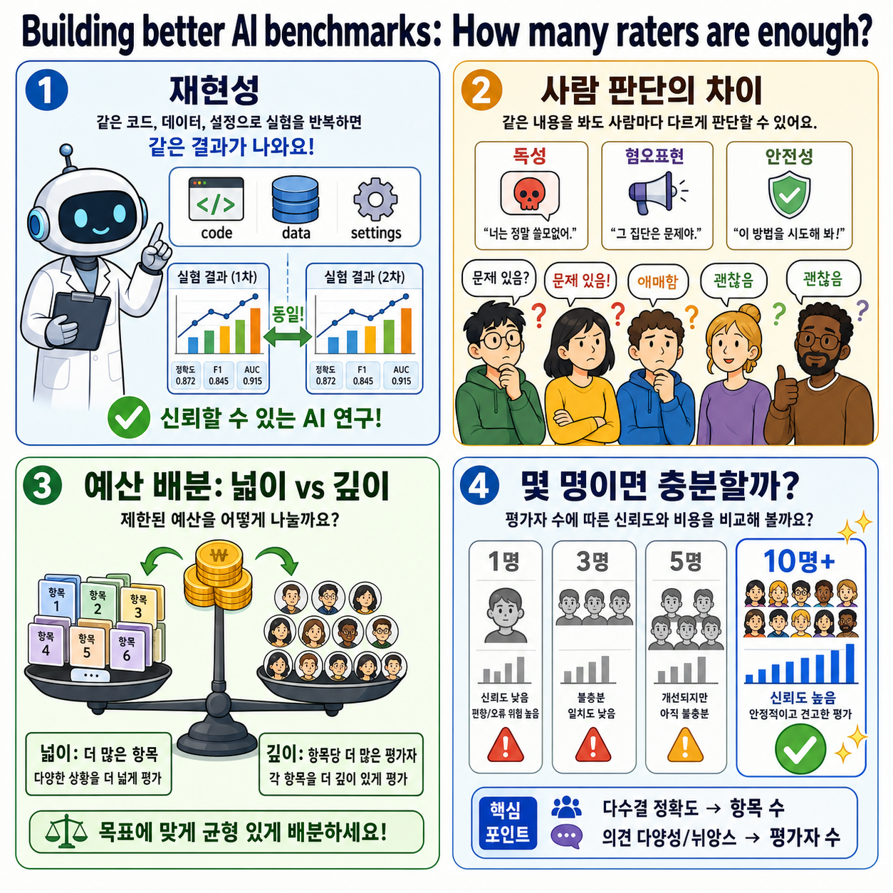 Building better AI benchmarks: How many raters are enough? 내용을 설명하는 본문 이미지