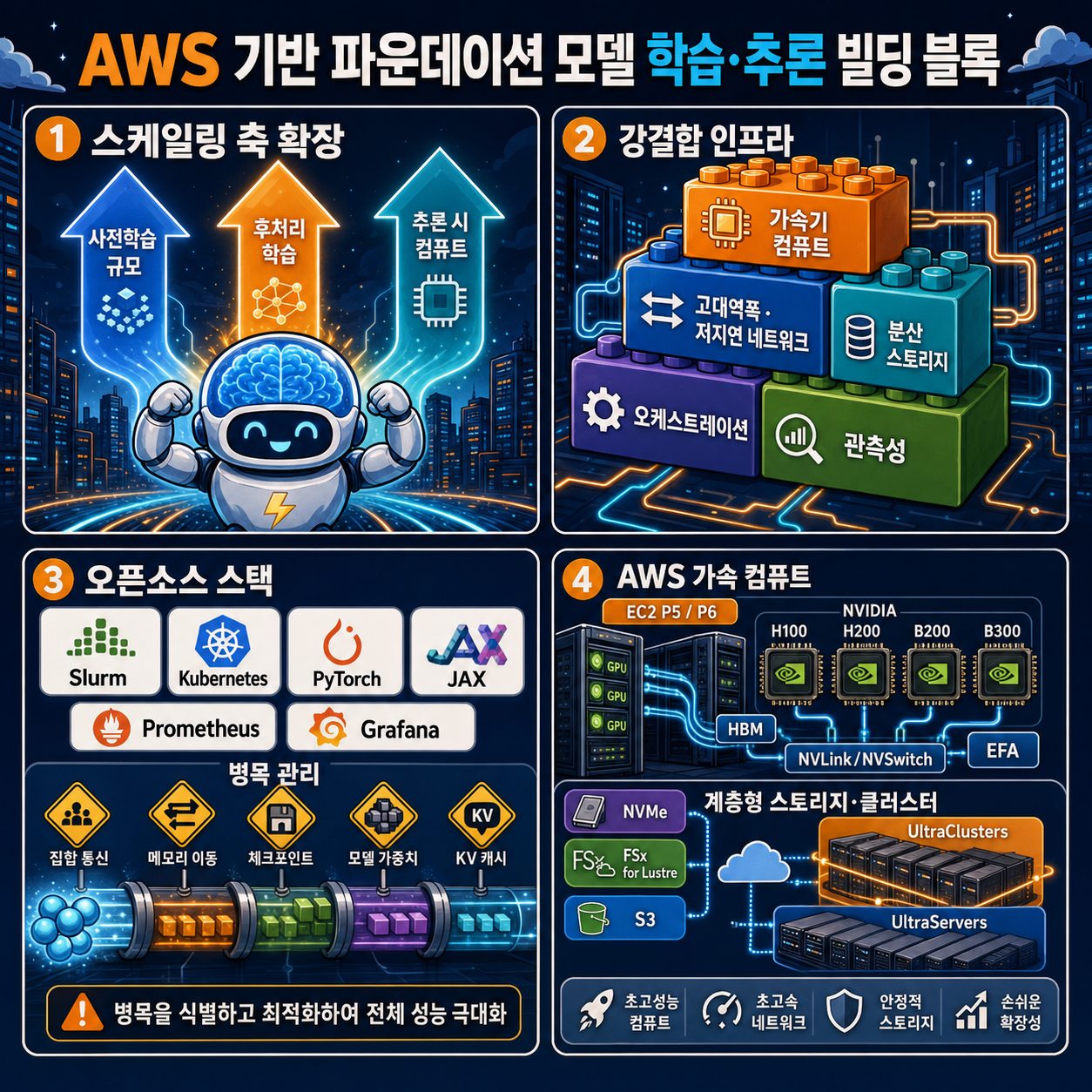 Building Blocks for Foundation Model Training and Inference on AWS 내용을 설명하는 본문 이미지
