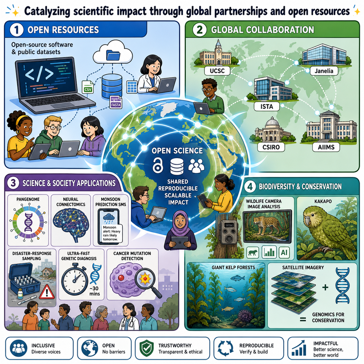 Catalyzing scientific impact through global partnerships and open resources 내용을 설명하는 본문 이미지