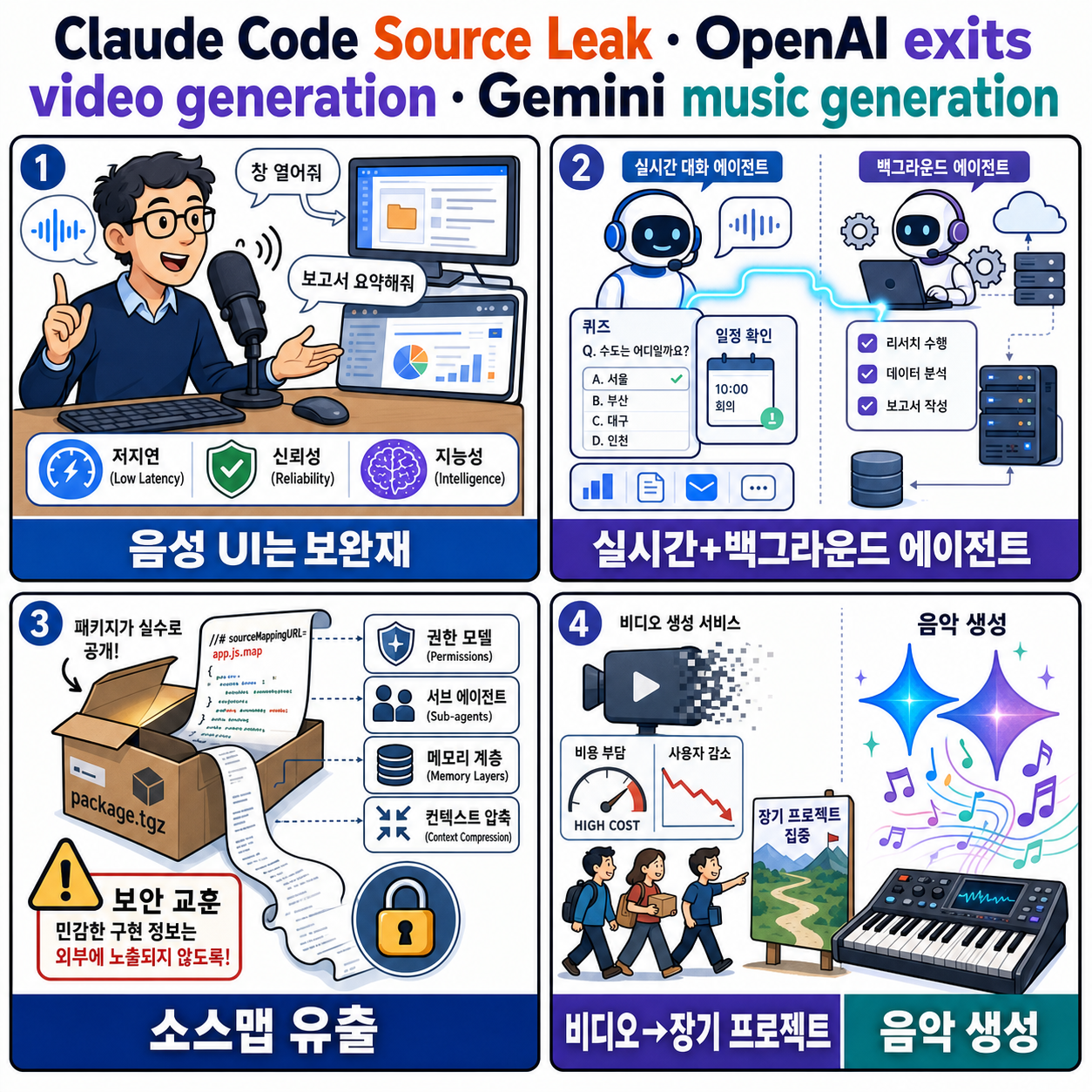Claude Code’s Source Leaks, OpenAI Exits Video Generation, Gemini Adds Music Generation, and more... 내용을 설명하는 본문 이미지