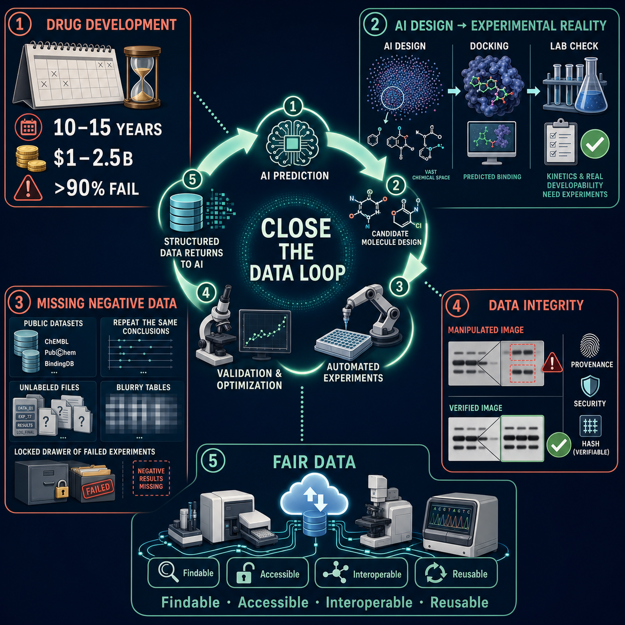 Closing the data loop in AI-driven drug discovery 내용을 설명하는 본문 이미지