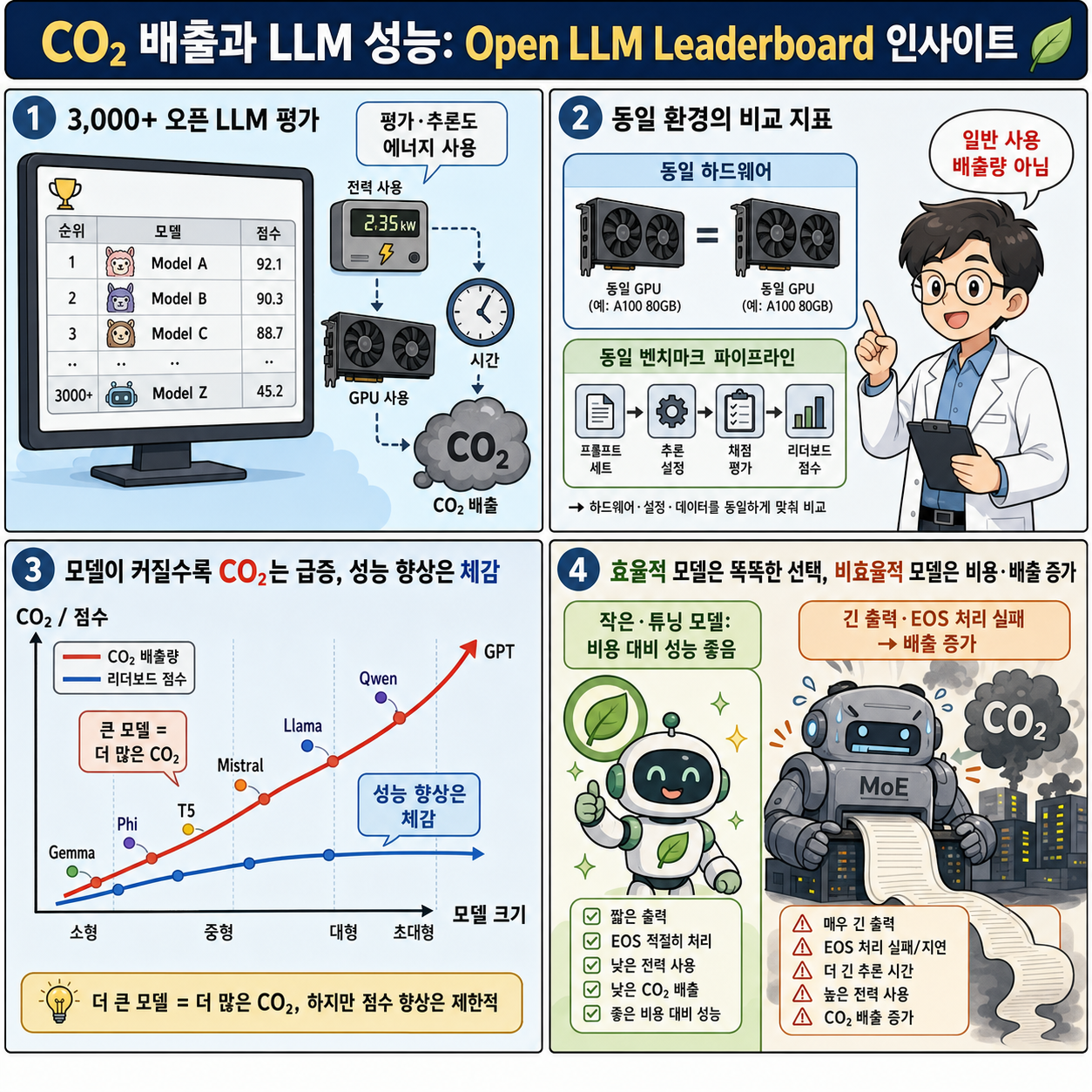 CO₂ Emissions and Models Performance: Insights from the Open LLM Leaderboard 내용을 설명하는 본문 이미지