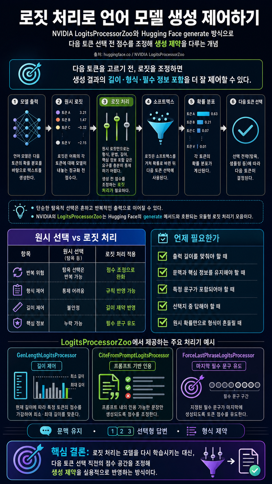 Controlling Language Model Generation with NVIDIA's LogitsProcessorZoo 내용을 설명하는 본문 이미지