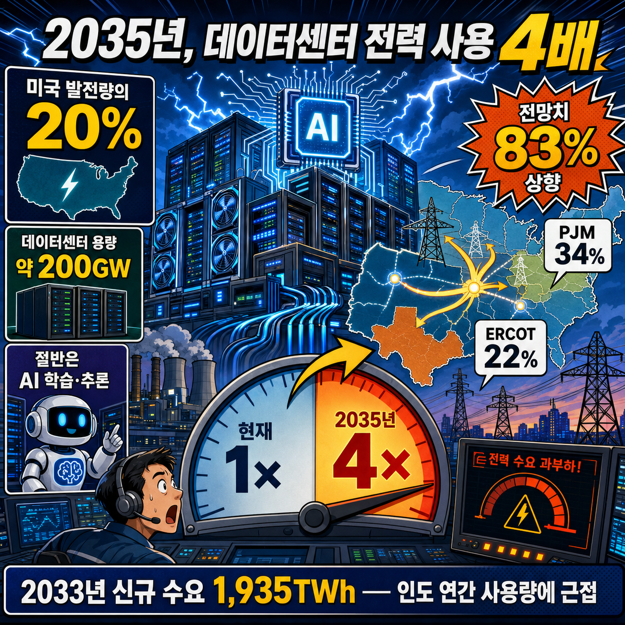 Data centers expected to use 4x more electricity by 2035 내용을 설명하는 본문 이미지