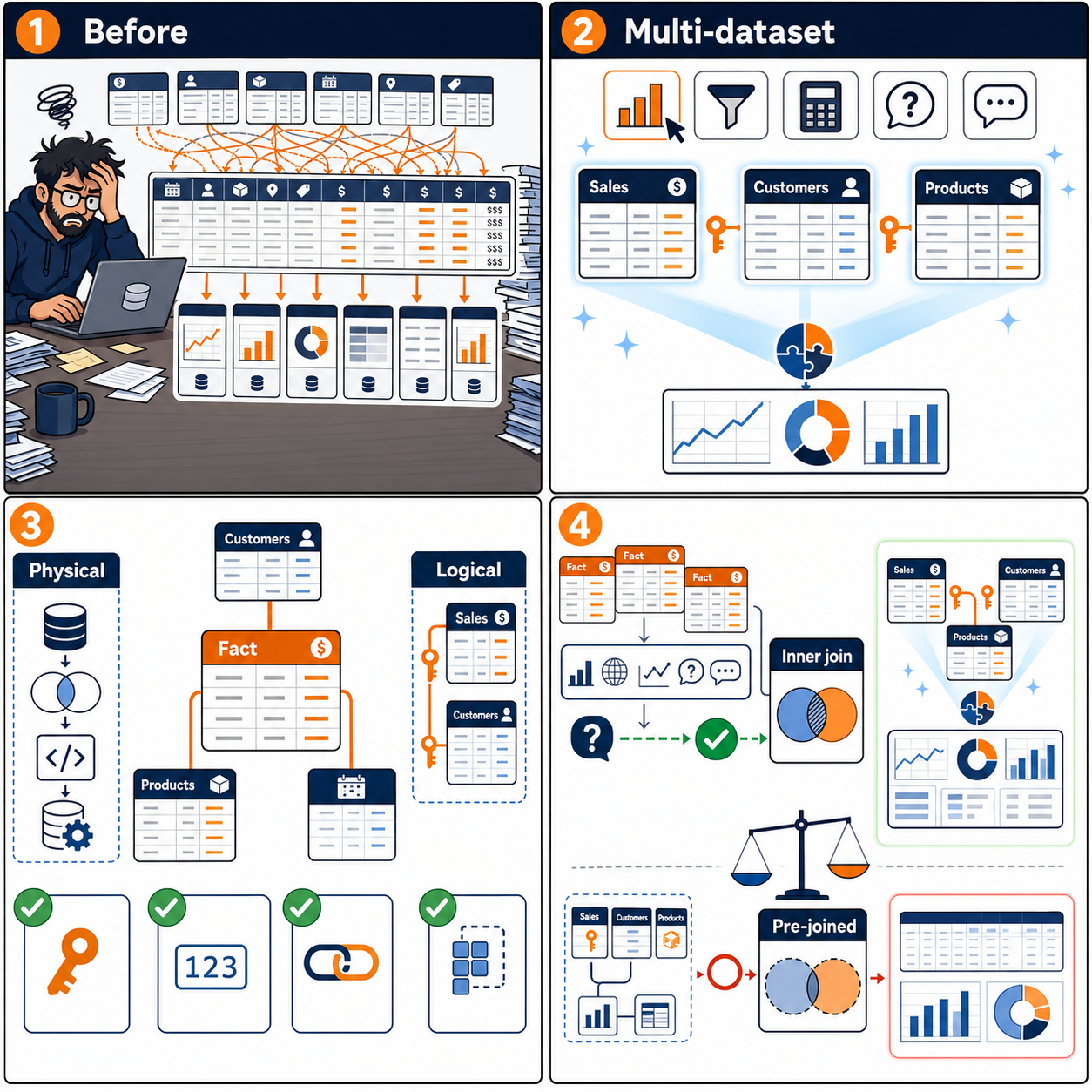 Data modeling best practices for Amazon Quick Sight multi-dataset relationships 내용을 설명하는 본문 이미지