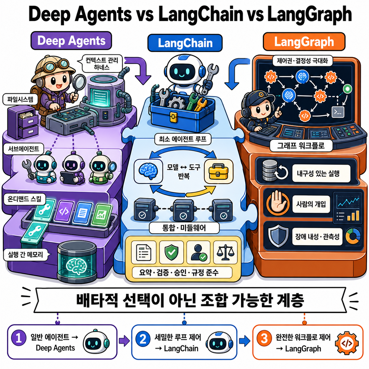 Deep Agents vs LangChain vs LangGraph 내용을 설명하는 본문 이미지