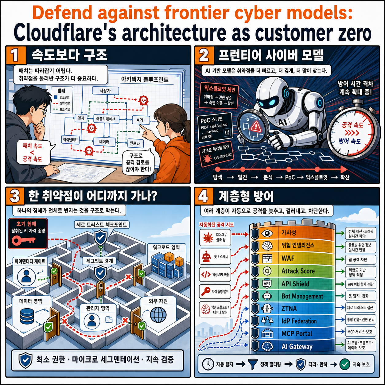 Defend against frontier cyber models: Cloudflare's architecture as customer zero 내용을 설명하는 본문 이미지