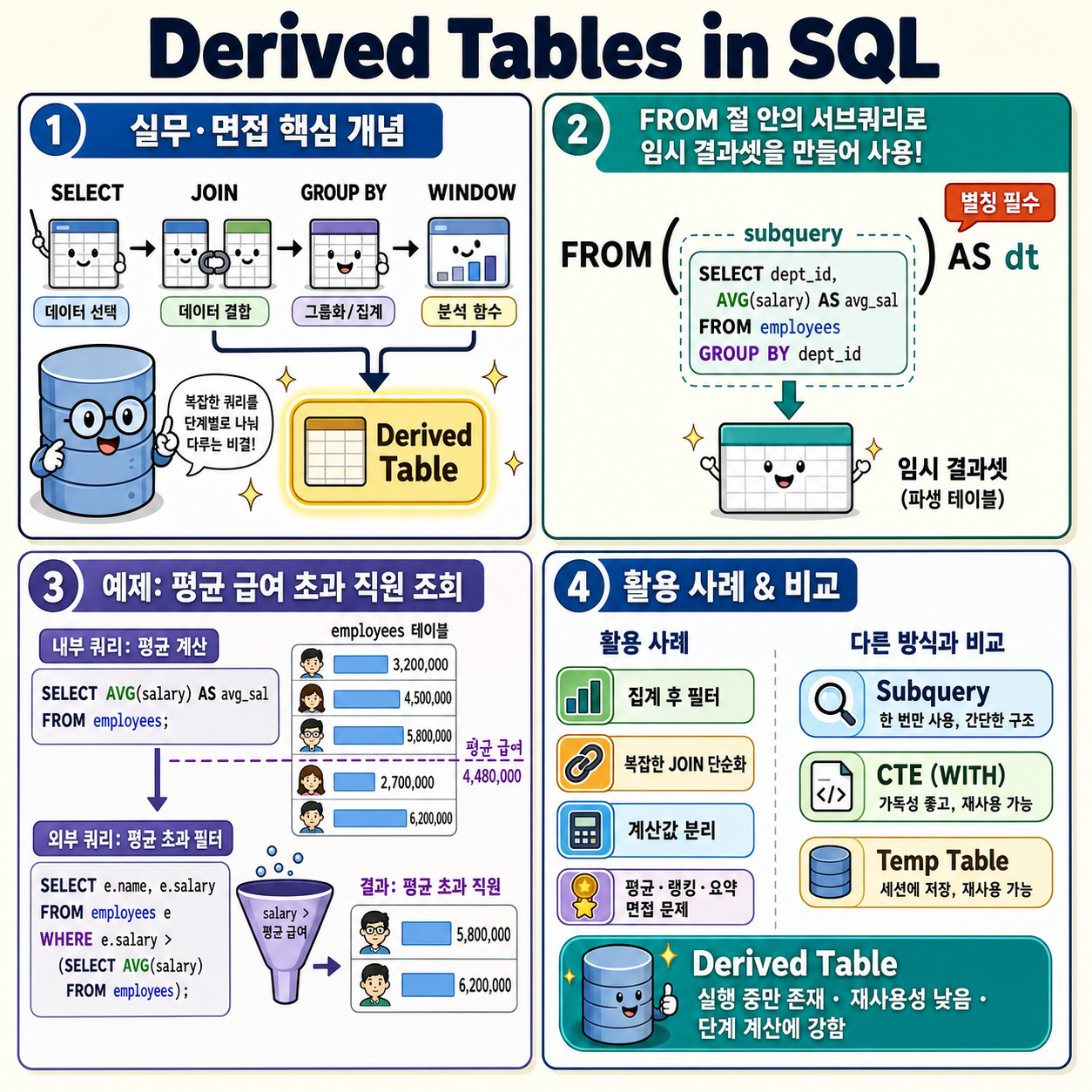 Derived Tables in SQL 내용을 설명하는 본문 이미지