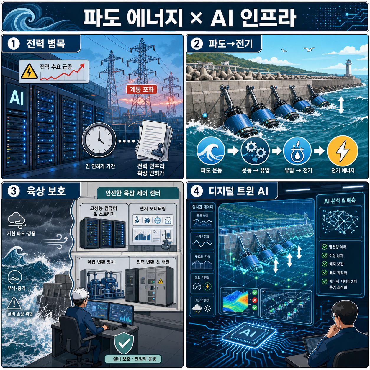 Eco Wave Power Turns Waves Into Watts With NVIDIA AI Infrastructure and Digital Twins 내용을 설명하는 본문 이미지