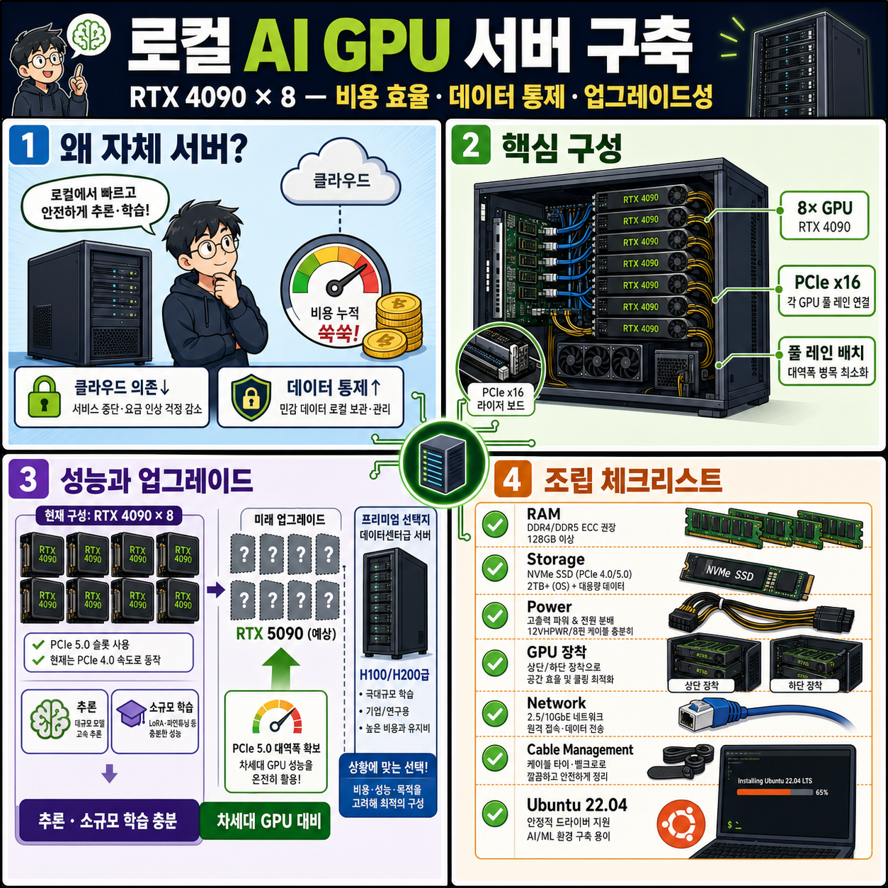 Building an Efficient GPU Server with NVIDIA GeForce RTX 4090s/5090s 내용을 설명하는 본문 이미지