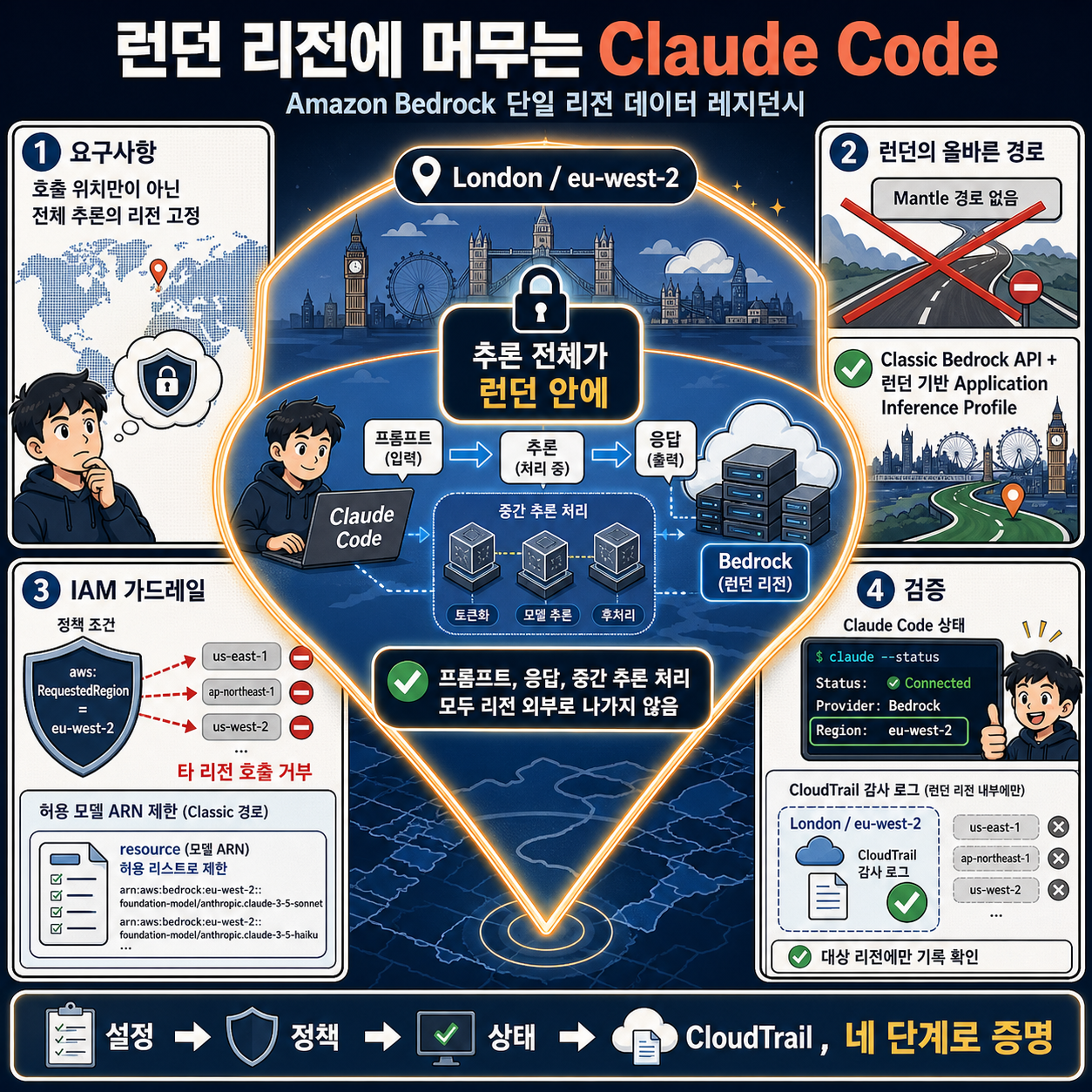 Enforcing data residency with single-Region Claude Code on Amazon Bedrock 내용을 설명하는 본문 이미지