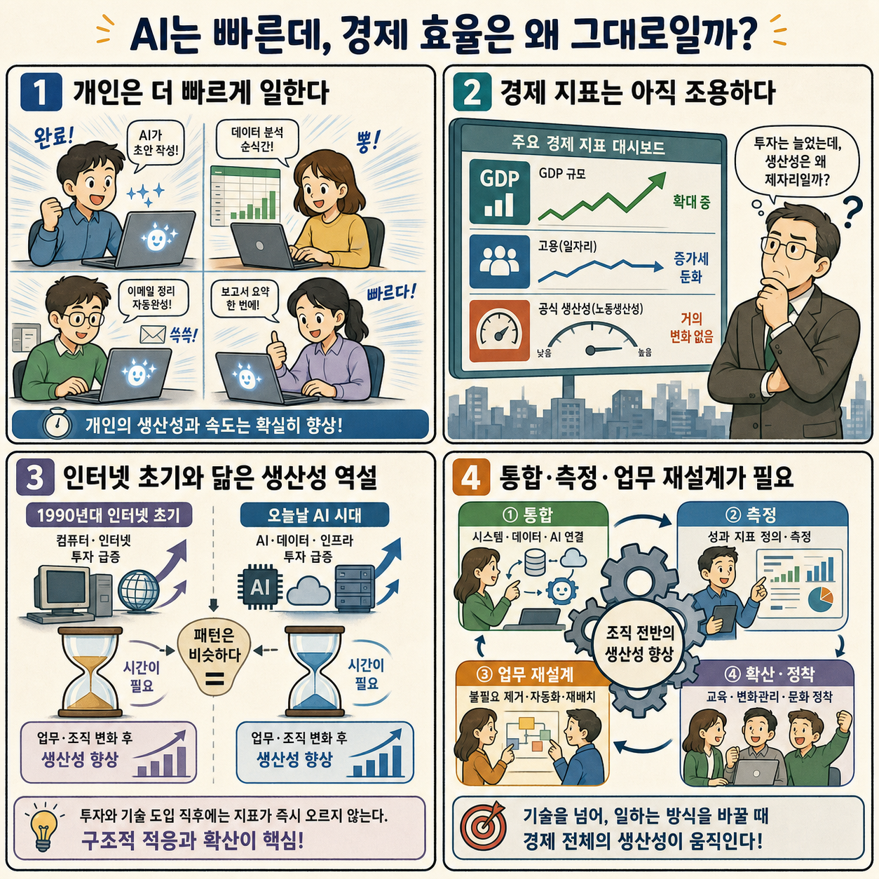 Employees using AI are working faster, but the economy isn't more efficient. A look at what happened in the pre-Internet era might explain why 내용을 설명하는 본문 이미지