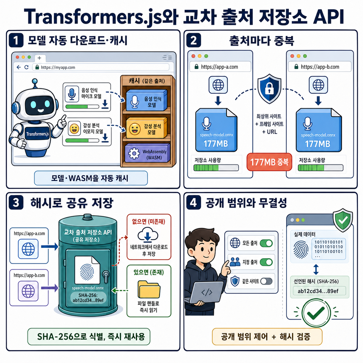 Experimenting with the proposed Cross-Origin Storage API in Transformers.js 내용을 설명하는 본문 이미지