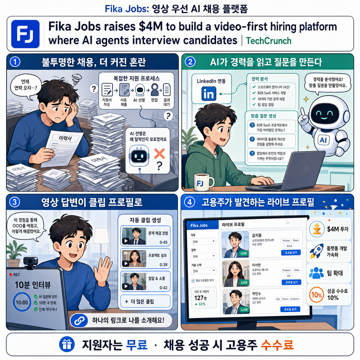 Fika Jobs raises $4M to build a video-first hiring platform where AI agents interview candidates 내용을 설명하는 본문 이미지