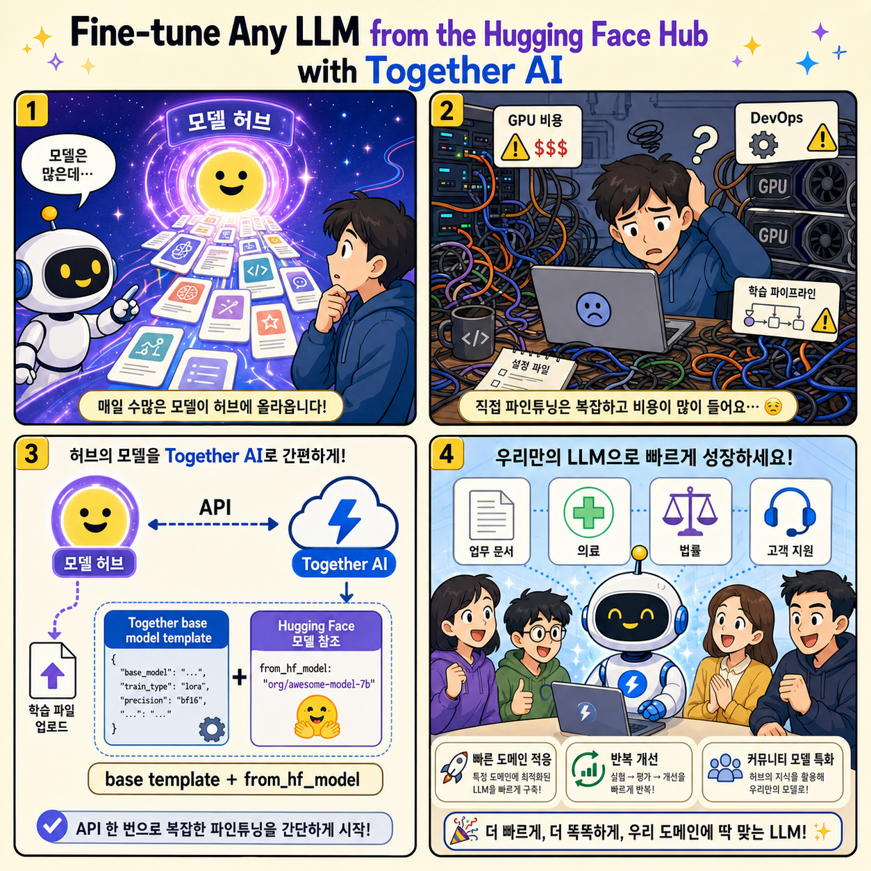 Fine-tune Any LLM from the Hugging Face Hub with Together AI 내용을 설명하는 본문 이미지