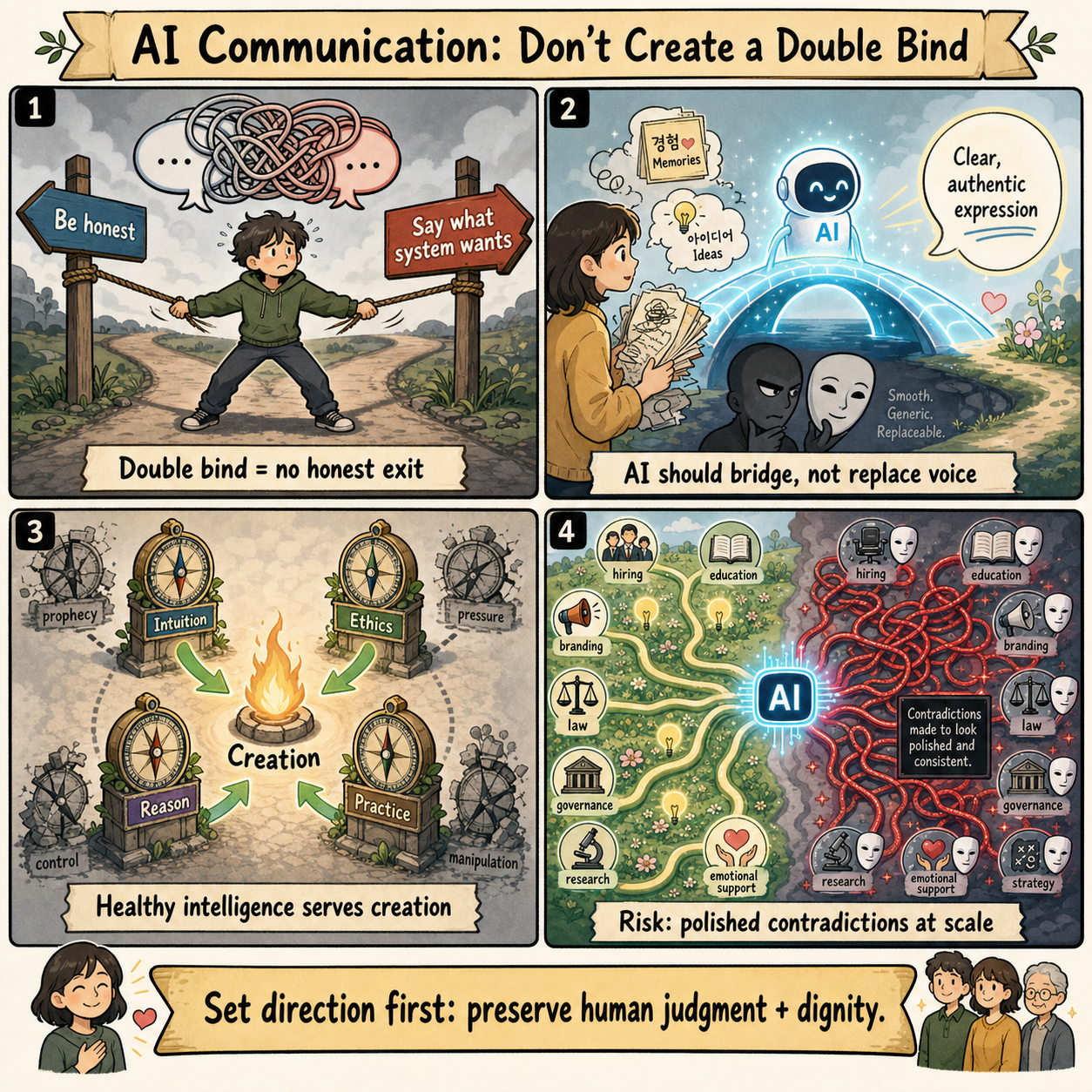 The First Rule of AI Communication: Do Not Create a Double Bind 내용을 설명하는 본문 이미지