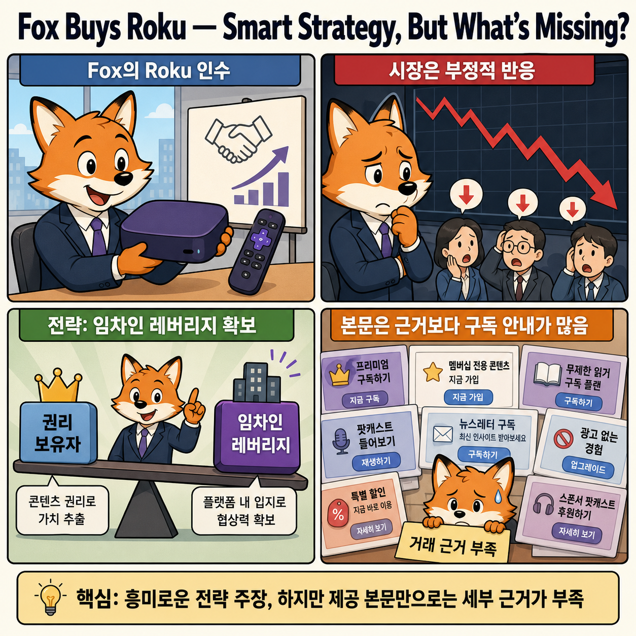 Fox Buys Roku, The Problem With Fox’s Smart Strategy, Streaming That Works – Stratechery by Ben Thompson 내용을 설명하는 본문 이미지