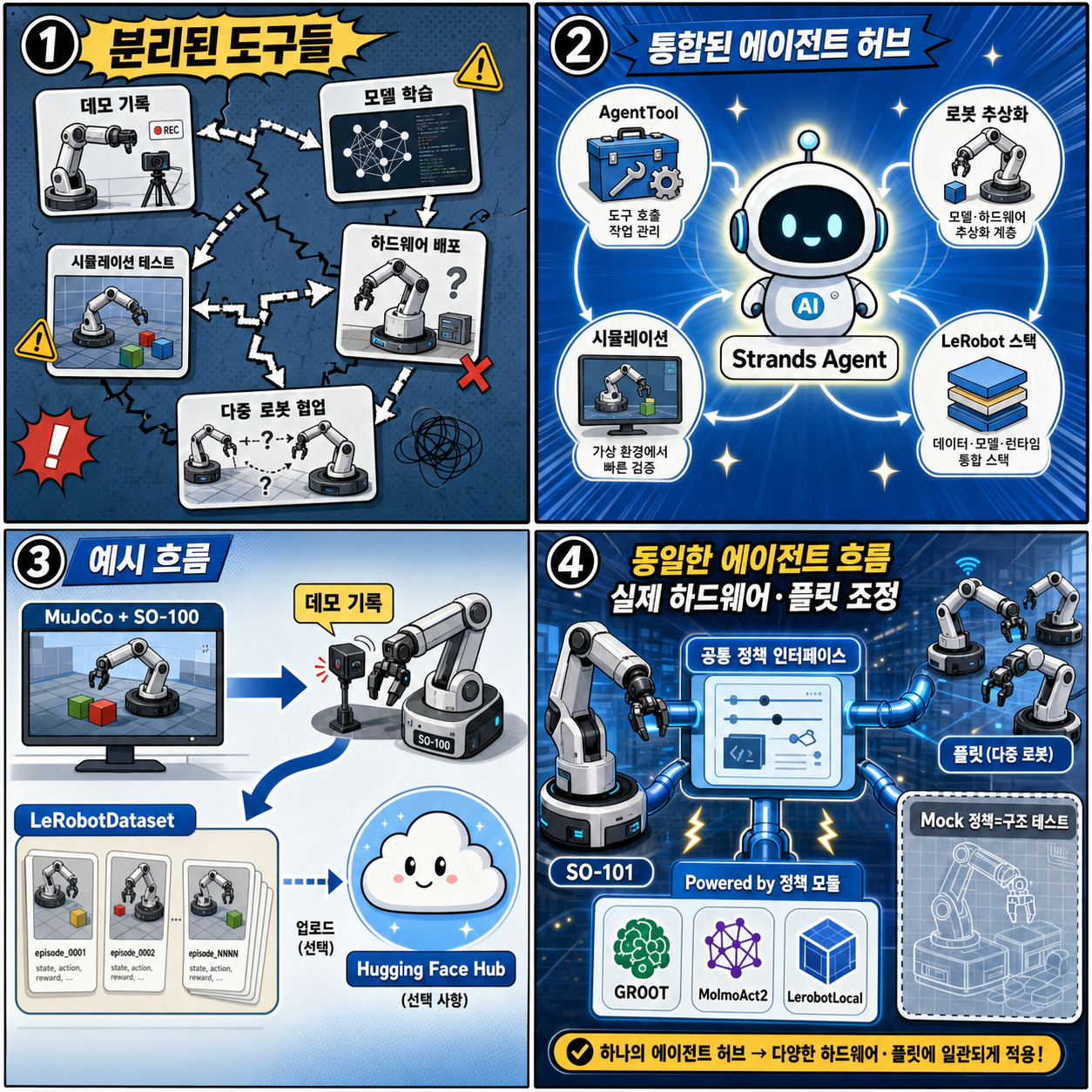 From the Hugging Face Hub to robot hardware with Strands Agents and LeRobot 내용을 설명하는 본문 이미지