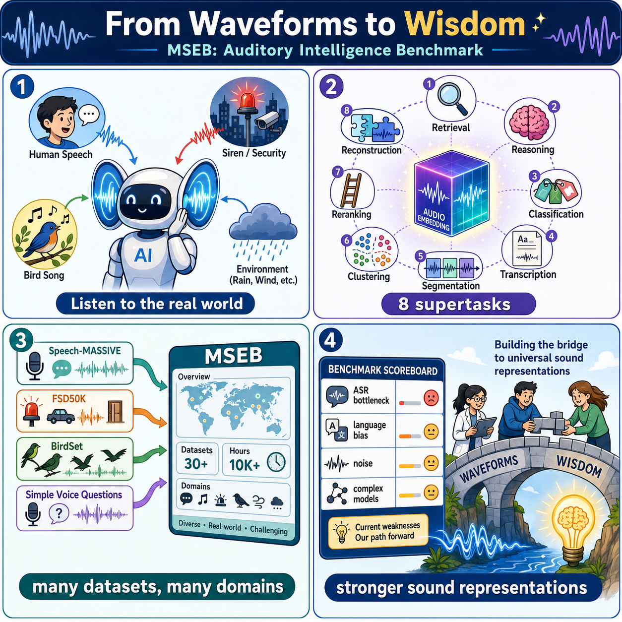 From Waveforms to Wisdom: The New Benchmark for Auditory Intelligence 내용을 설명하는 본문 이미지