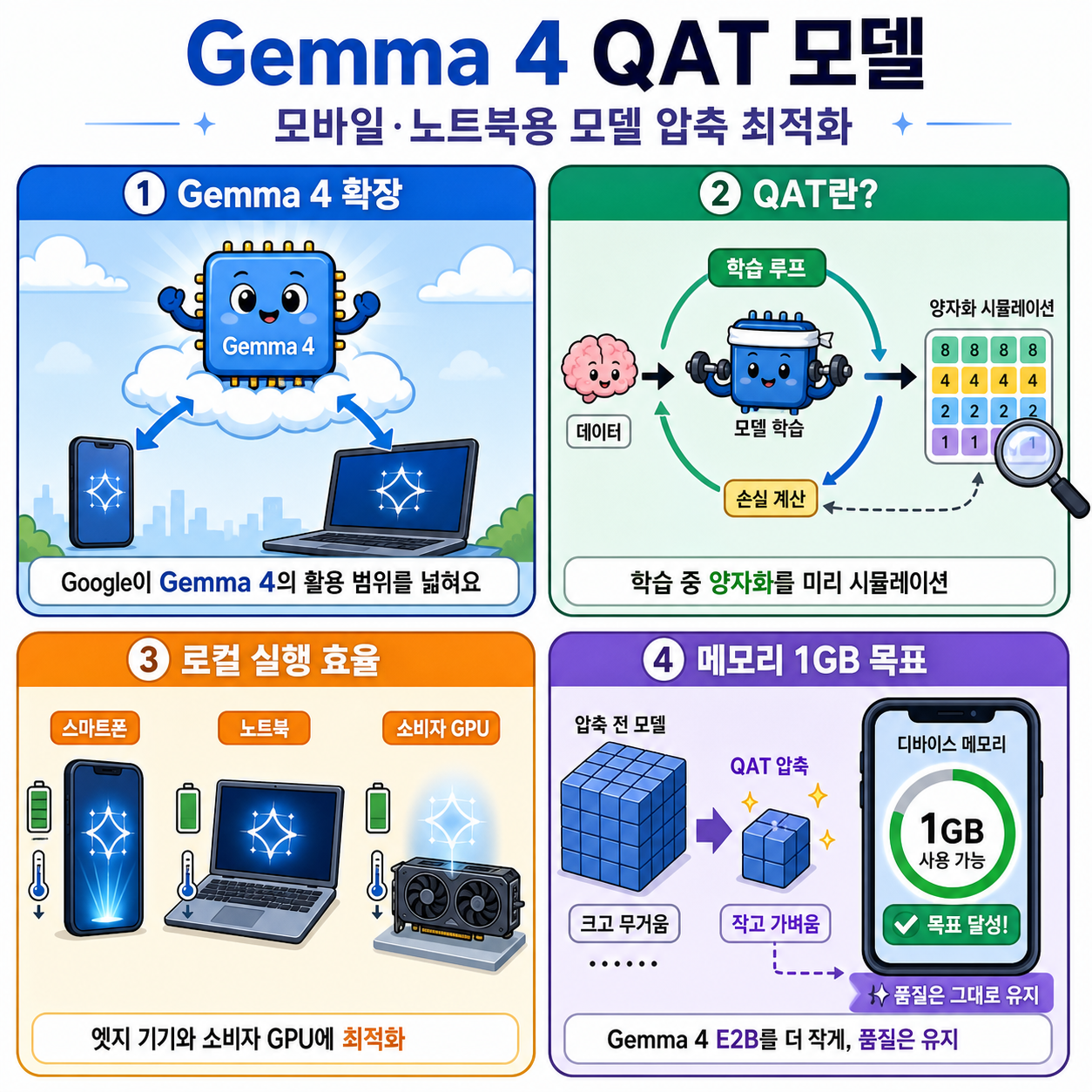 Gemma 4 QAT models: Optimizing model compression for mobile and laptop efficiency 내용을 설명하는 본문 이미지