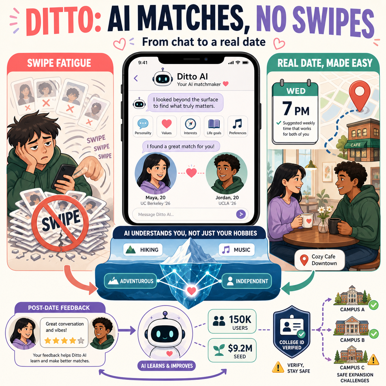Gen Z dating apps like Ditto ditch swiping in favor of AI matchmaking 내용을 설명하는 본문 이미지