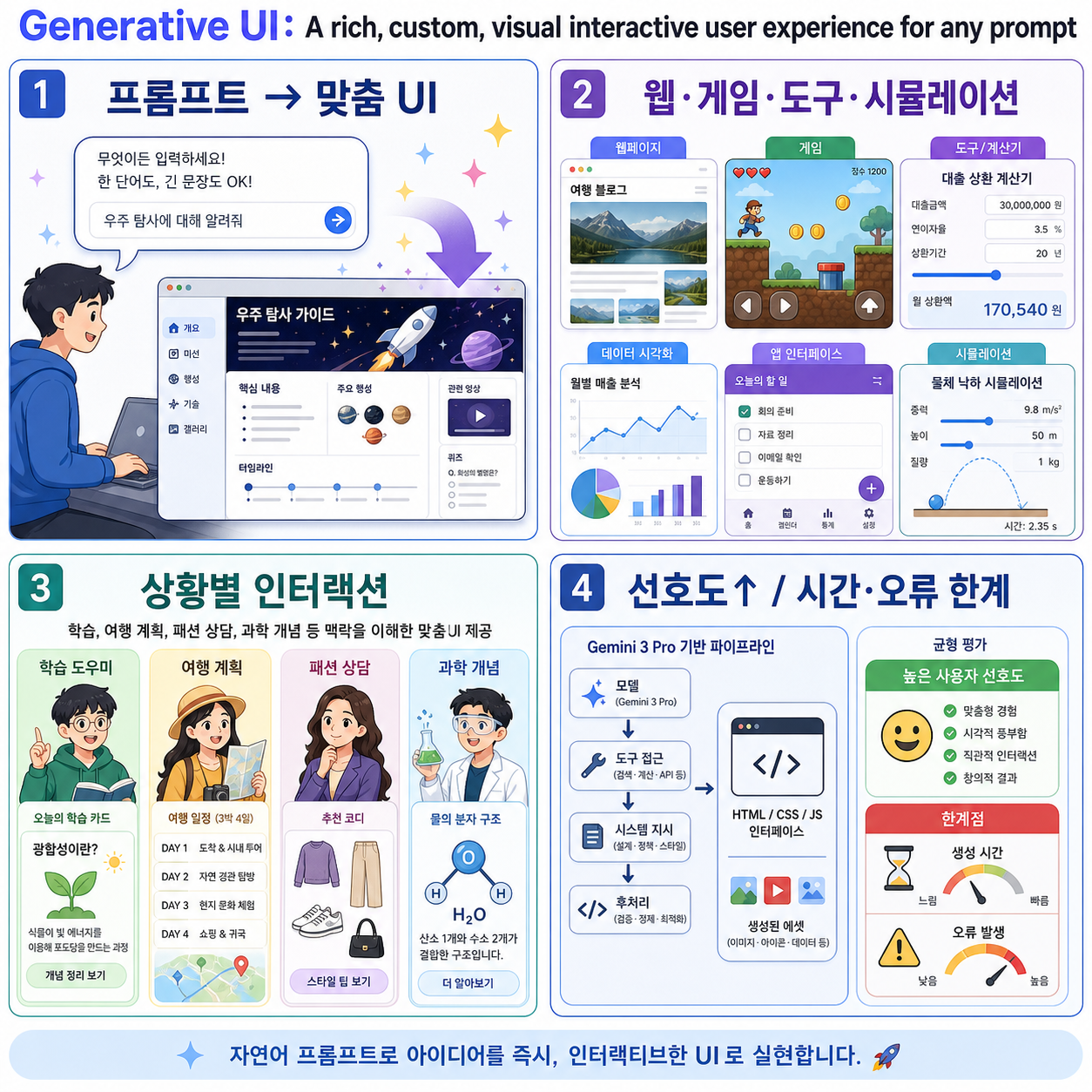 Generative UI: A rich, custom, visual interactive user experience for any prompt 내용을 설명하는 본문 이미지