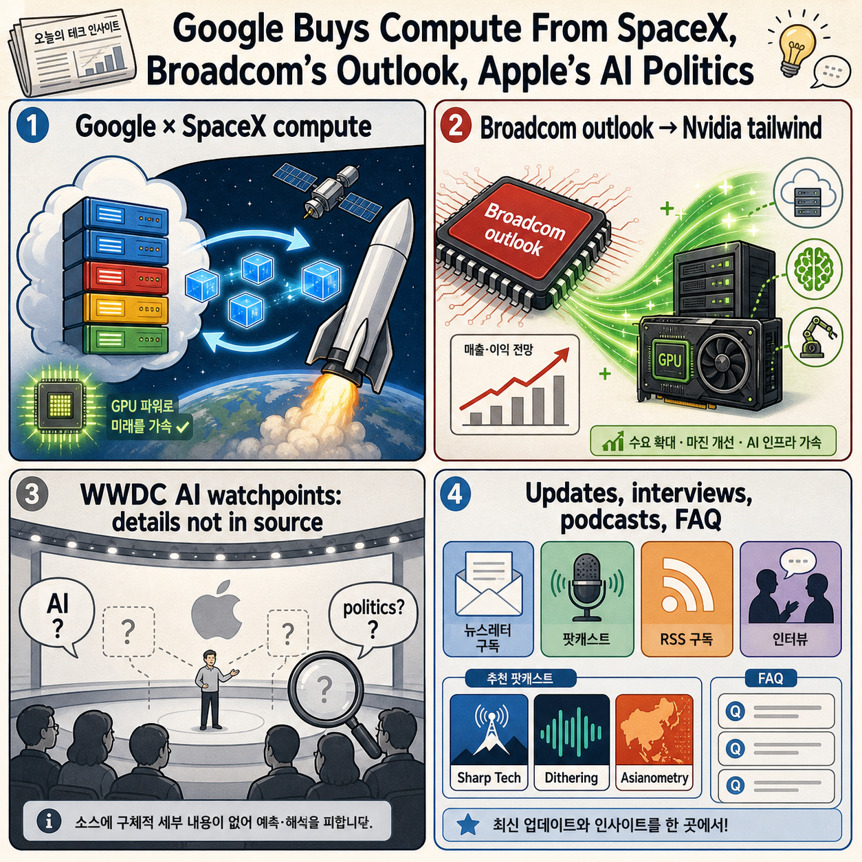 Google Buys Compute From SpaceX, Broadcom’s Outlook, Apple’s AI Politics – Stratechery by Ben Thompson 내용을 설명하는 본문 이미지