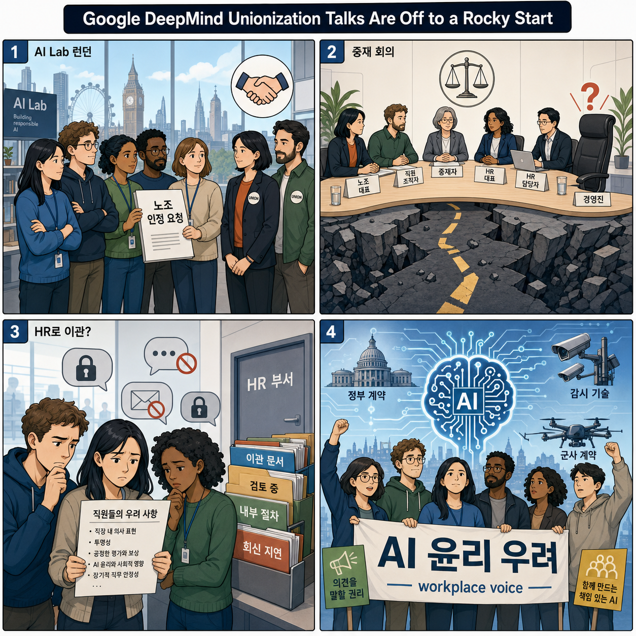 Google DeepMind Unionization Talks Are Off to a Rocky Start 내용을 설명하는 본문 이미지