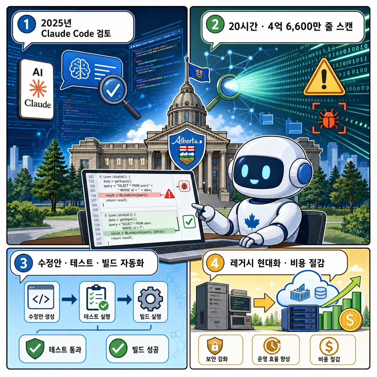 Government of Alberta uses Claude to find and fix cybersecurity vulnerabilities 내용을 설명하는 본문 이미지