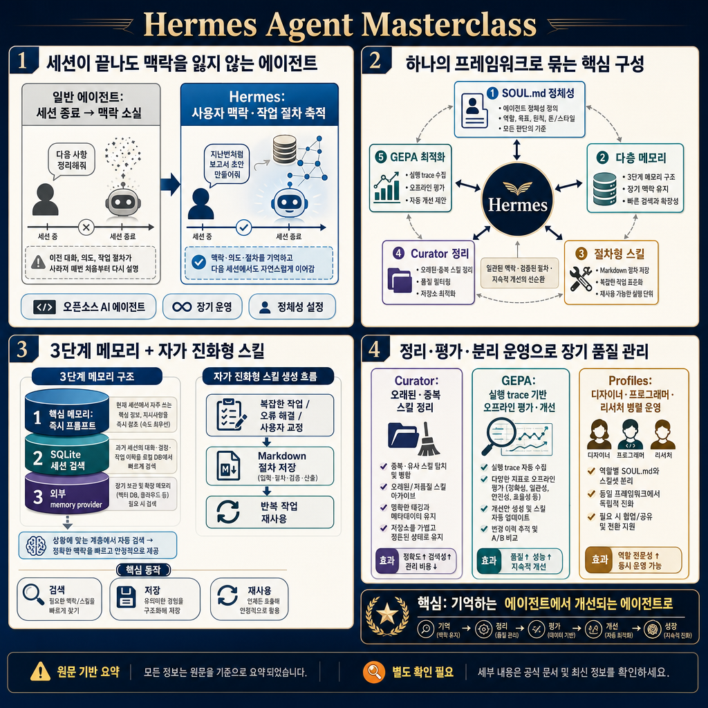 Hermes Agent Masterclass 내용을 설명하는 본문 이미지