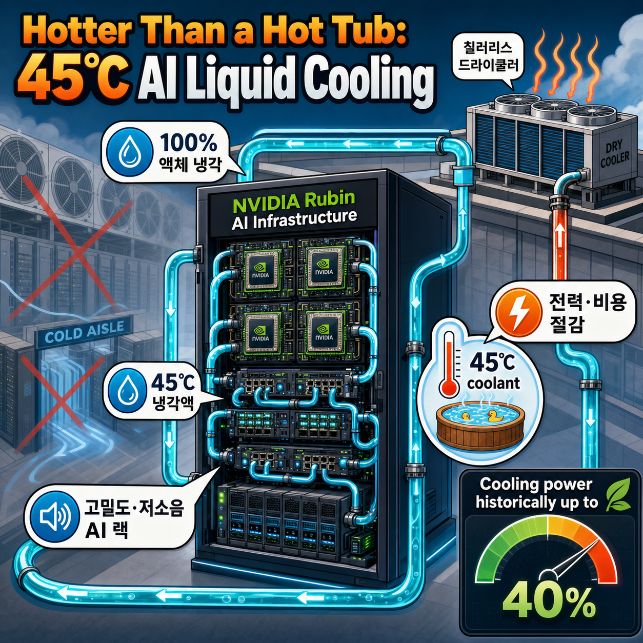 Hotter Than a Hot Tub: The 45°C Breakthrough to Cool AI’s Biggest Machines 내용을 설명하는 본문 이미지