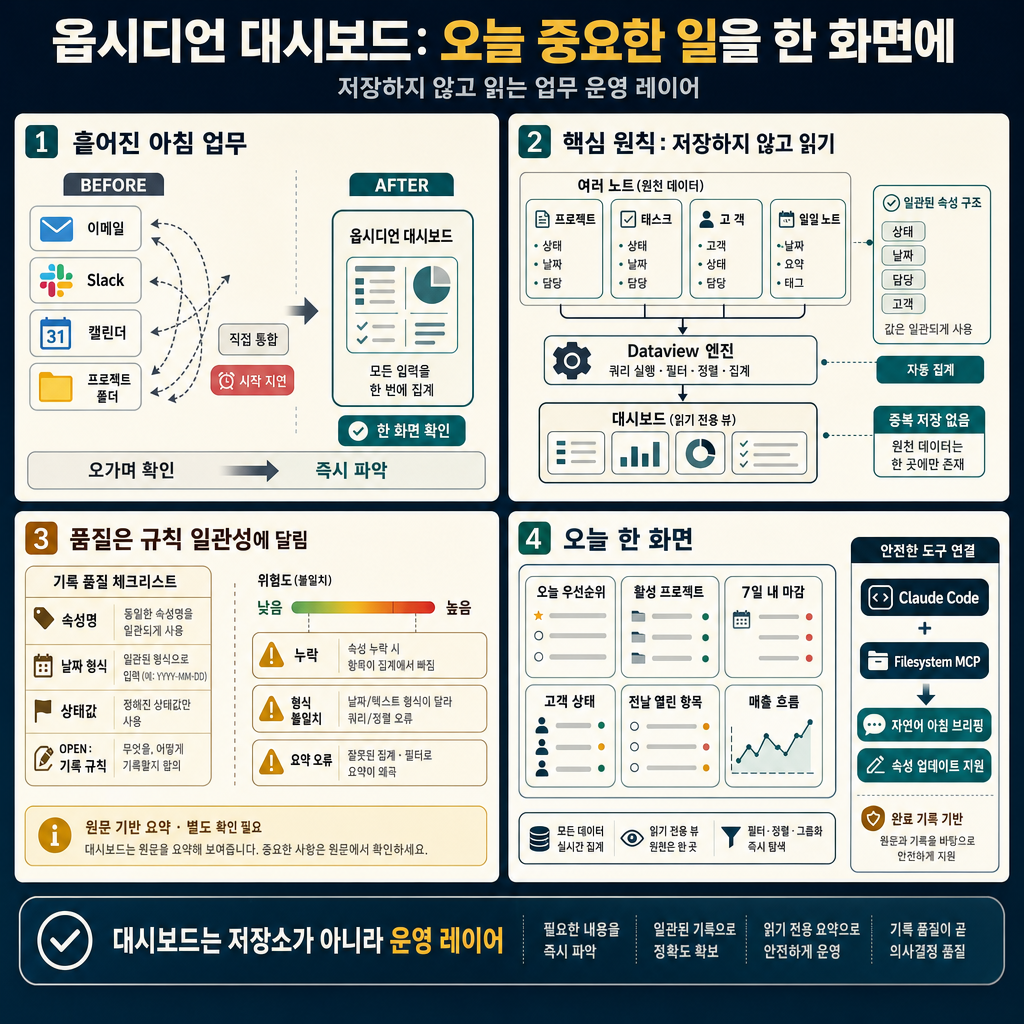 How to Build an Obsidian Dashboard That Shows You Everything That Matters Today 내용을 설명하는 본문 이미지
