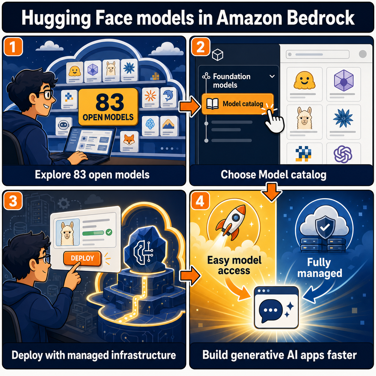 Hugging Face models in Amazon Bedrock 내용을 설명하는 본문 이미지