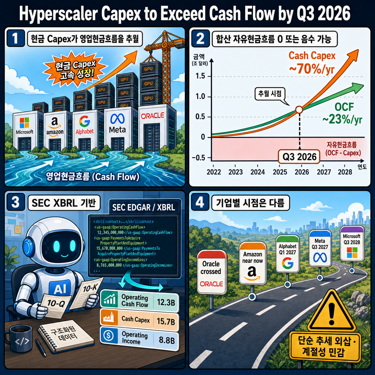 Hyperscaler Capex to Exceed Cash Flow by Q3 2026 내용을 설명하는 본문 이미지