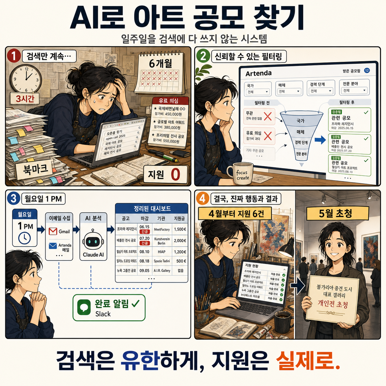How I Use AI to Find Art Open Calls (Without Losing My Whole Week) 내용을 설명하는 본문 이미지