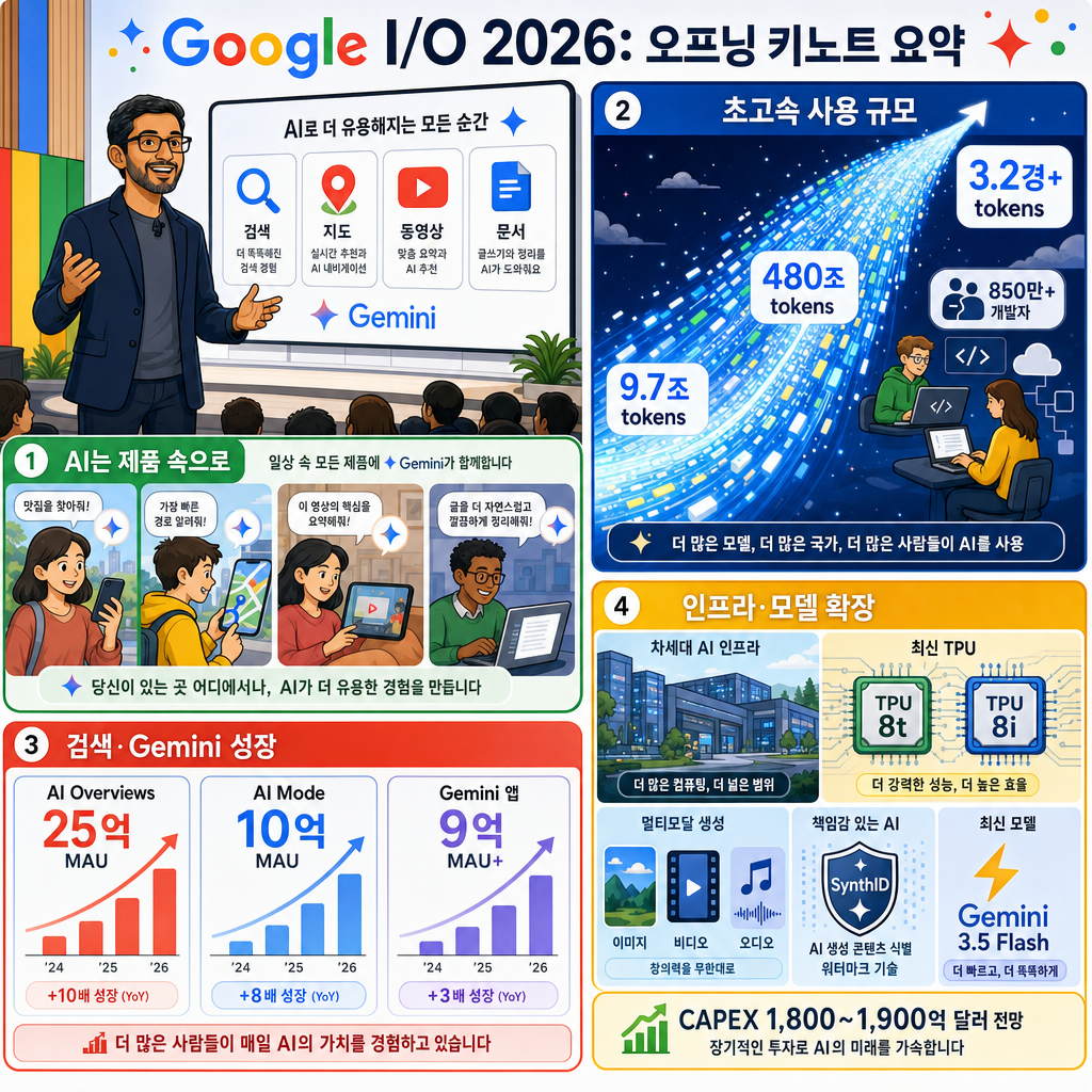 Google I/O 2026: Sundar Pichai’s opening keynote 내용을 설명하는 본문 이미지