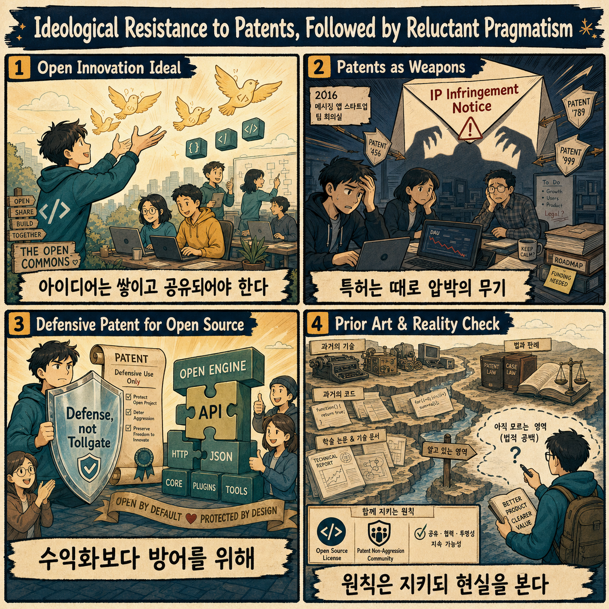 Ideological Resistance to Patents, Followed by Reluctant Pragmatism 내용을 설명하는 본문 이미지