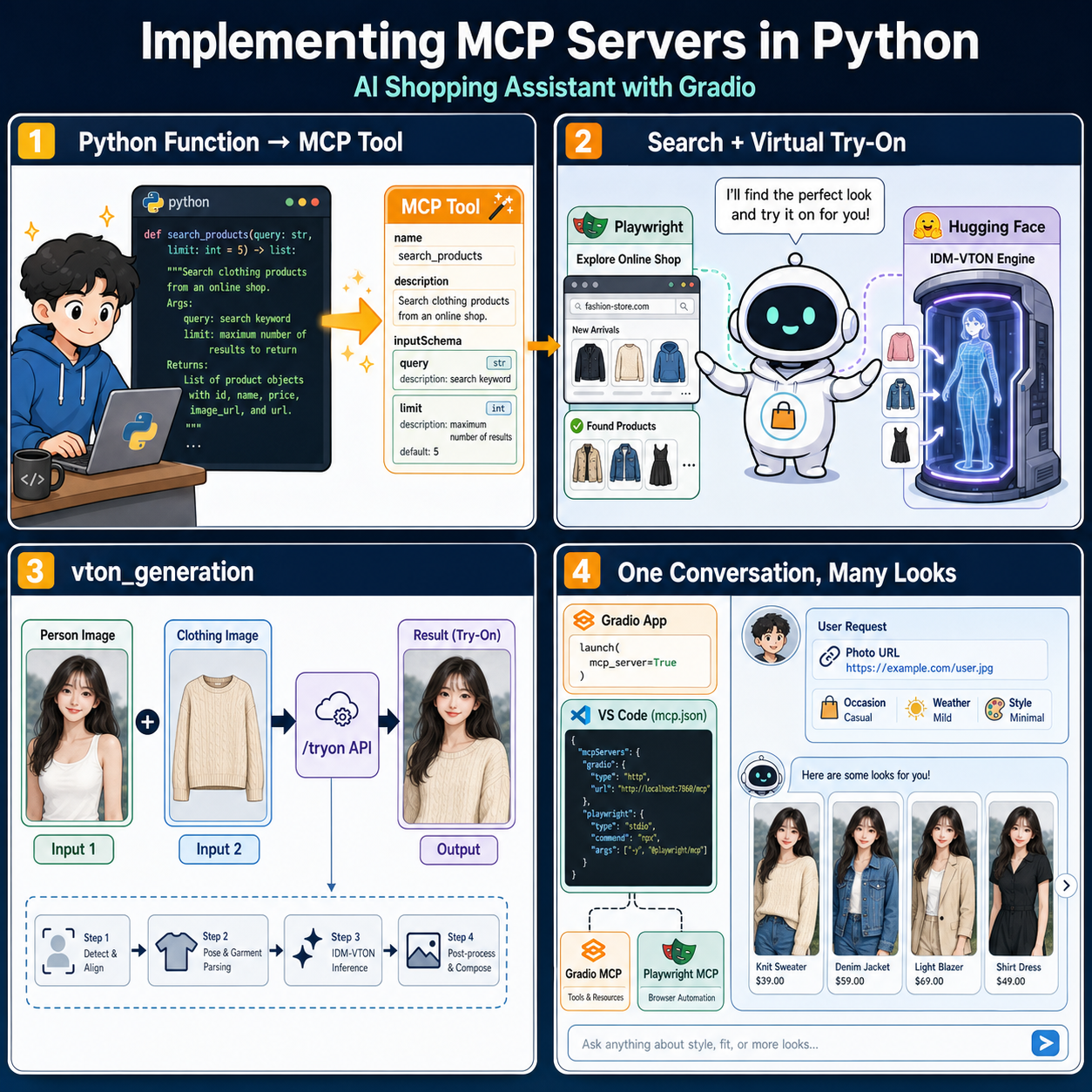 Implementing MCP Servers in Python: An AI Shopping Assistant with Gradio 내용을 설명하는 본문 이미지