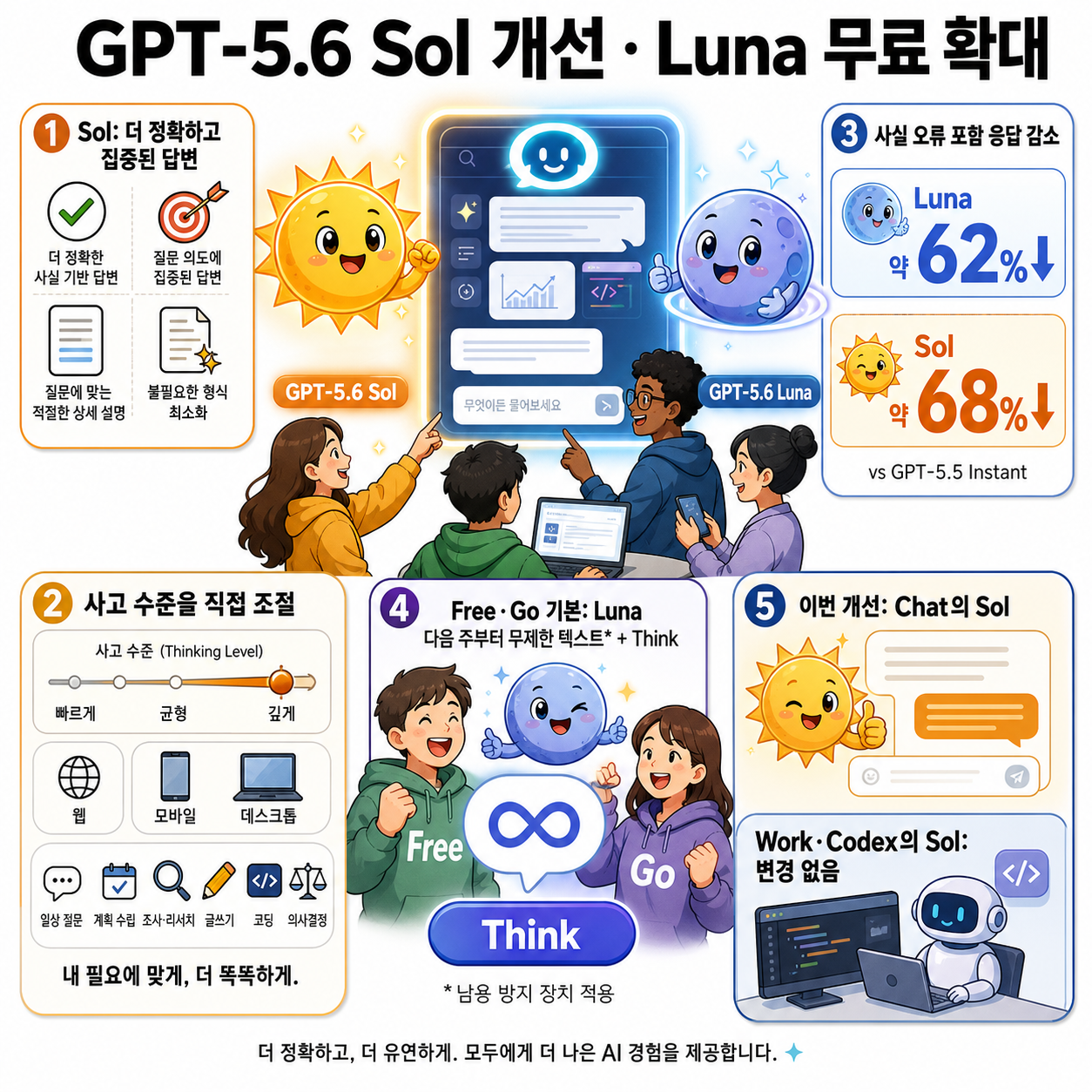 Improving GPT‑5.6 Sol in ChatGPT—and expanding access to GPT-5.6 Luna for free users 내용을 설명하는 본문 이미지