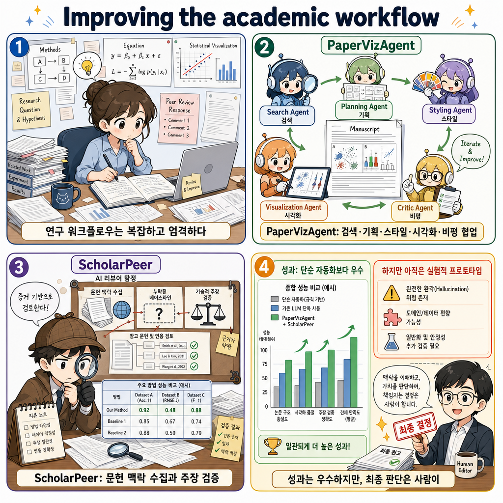 Improving the academic workflow: Introducing two AI agents for better figures and peer review 내용을 설명하는 본문 이미지