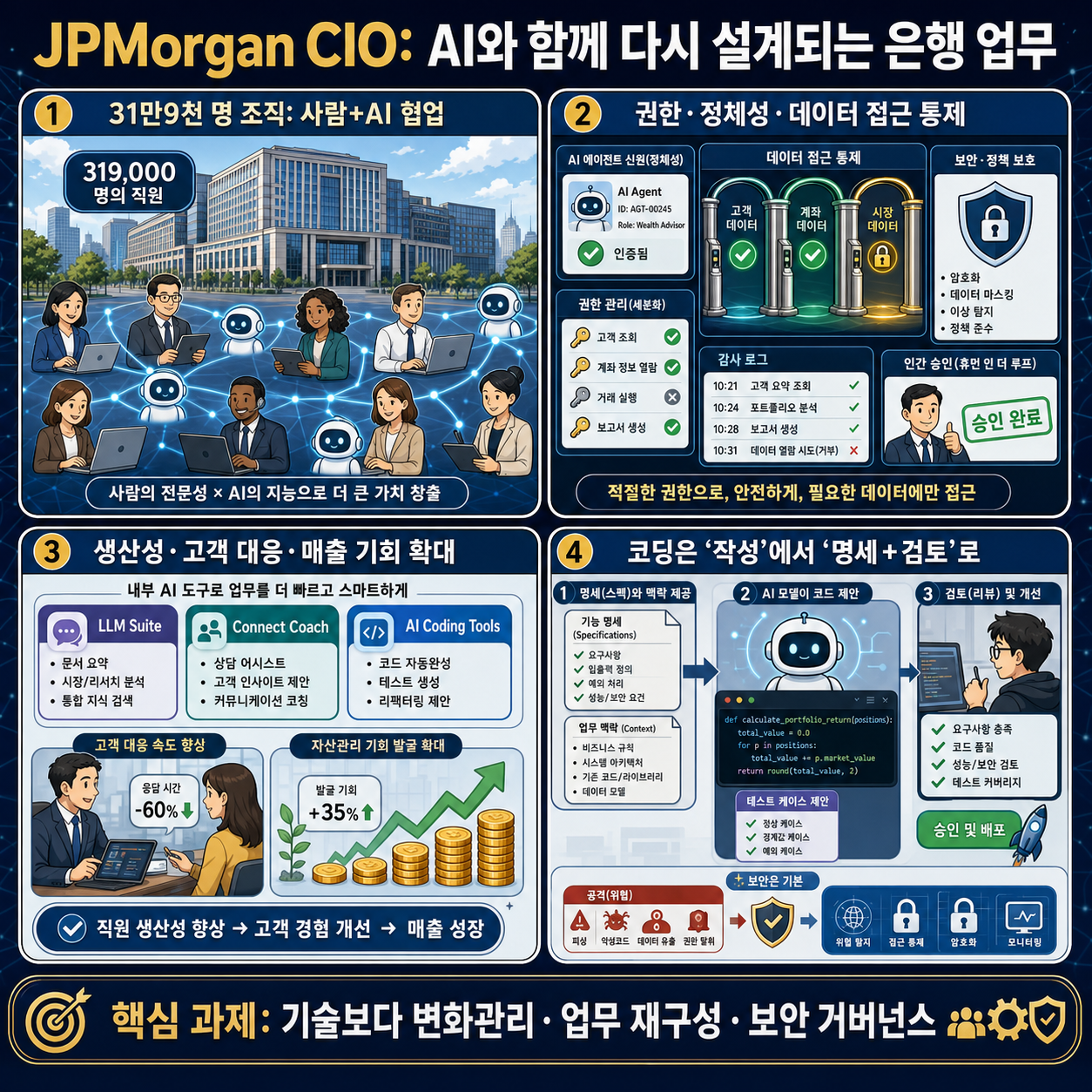 How JPMorgan’s CIO is reshaping work at the bank with a $19.8 billion annual tech and AI budget 내용을 설명하는 본문 이미지