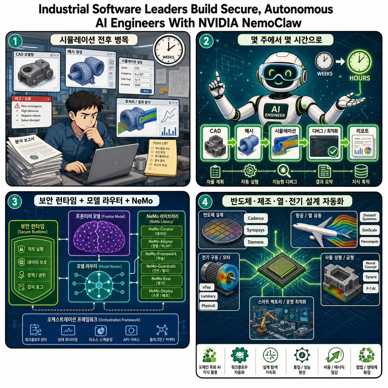 Industrial Software Leaders Build Secure, Autonomous AI Engineers With NVIDIA NemoClaw 내용을 설명하는 본문 이미지