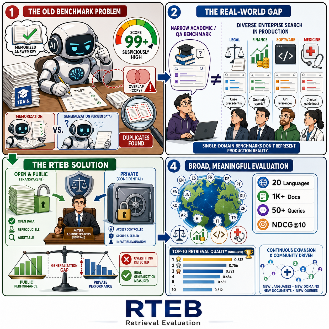 Introducing RTEB: A New Standard for Retrieval Evaluation 내용을 설명하는 본문 이미지
