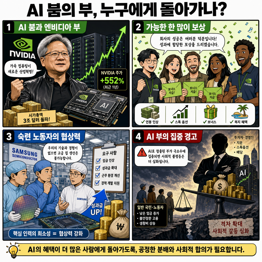 Jensen Huang says he pays Nvidia staff 'as much as possible' in bid to share the wealth from AI boom 내용을 설명하는 본문 이미지