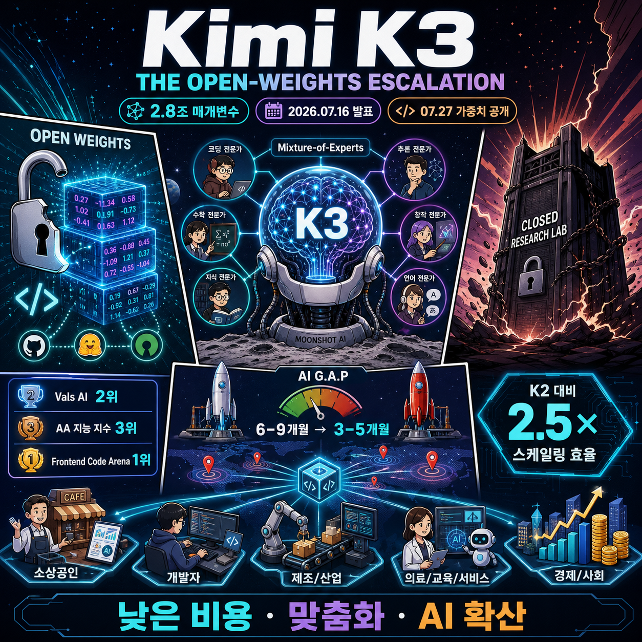 Kimi K3: The open-weights escalation 내용을 설명하는 본문 이미지